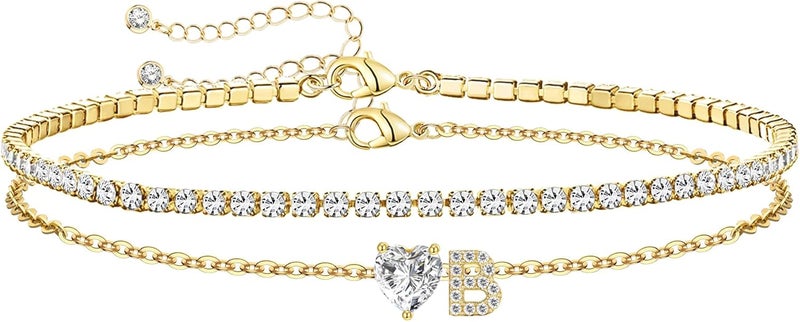 ABDOT Store Gold Initial Ankle Bracelets for Women Waterproof 14K Gold Filled Layered Anklets for Women Non Tarnish Women's Anklets Adjustable Large Ankle Summer Beach Foot Jewelry - Image 1